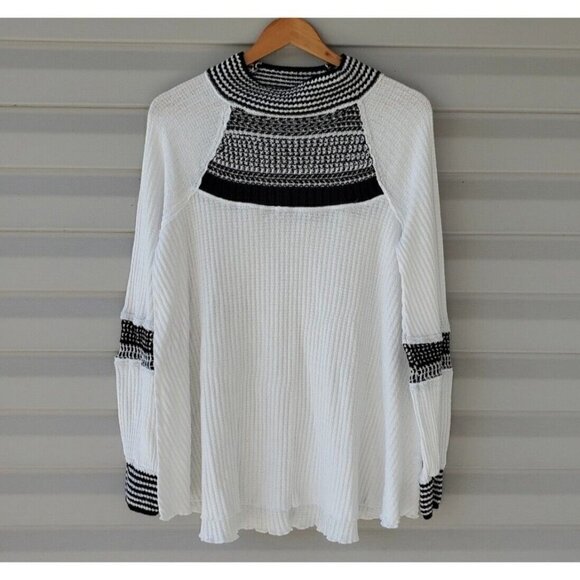 Free People Sz XS Balloon Sleeve Thermal Tank Top White Black Crochet Mock Neck - Picture 13 of 16